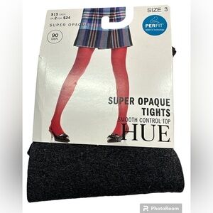 Hue Super Opaque Graphite Heather Tights Smooth Control Top Perfit NWT Size 3